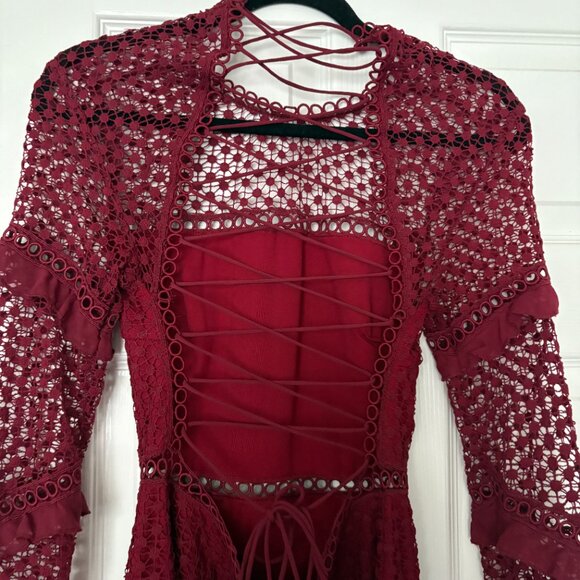 TWO SISTERS THE LABEL Women’s Size 4 Red/Wine Dress Crochet Lace Party Cocktail - Picture 4 of 7